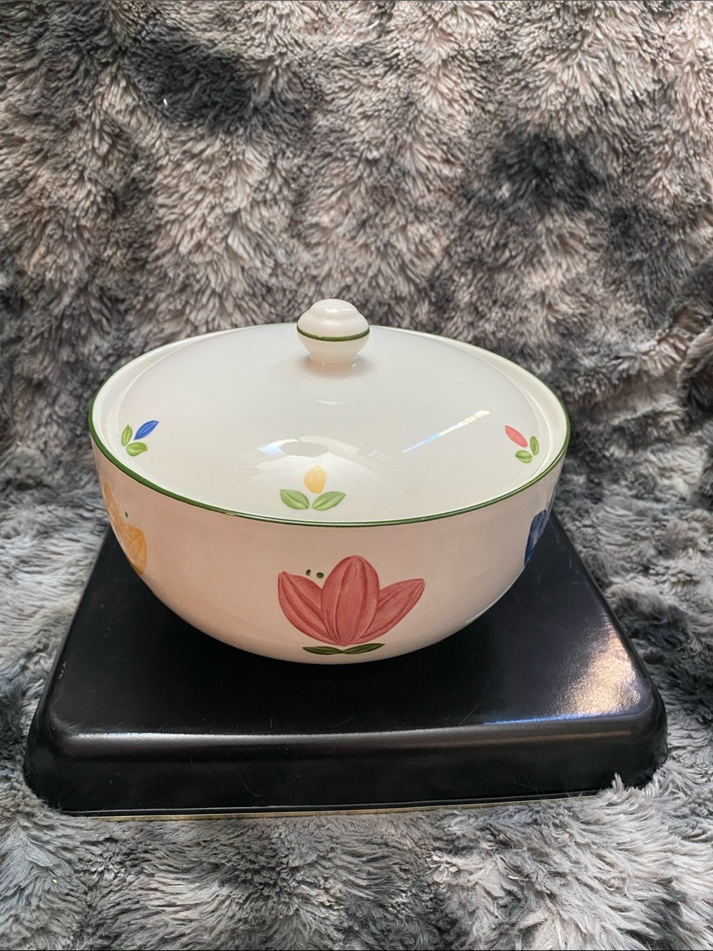 Vintage Johnson Brothers Floral Ceramic Covered Serving Bowl - pattern Marie
